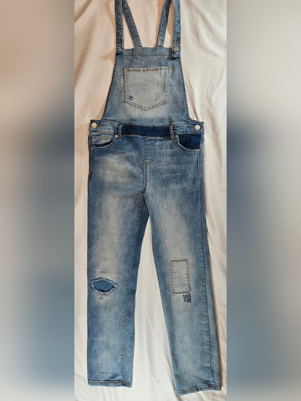 Cat & Jack Girls Blue Faux Distressed Straight Leg Denim Overalls Size Large